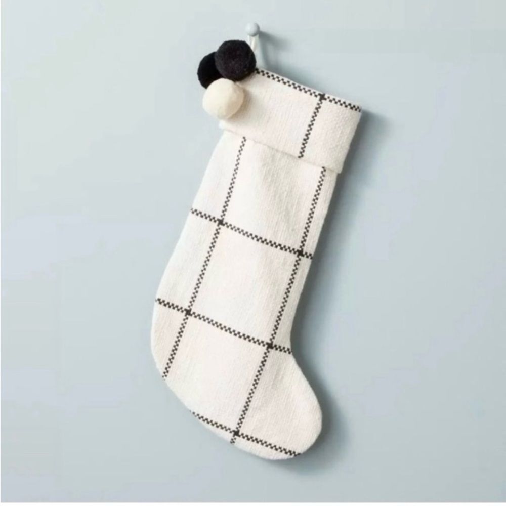 Hearth & Hand Cream and Black Checkered Christmas Stocking Pom Poms